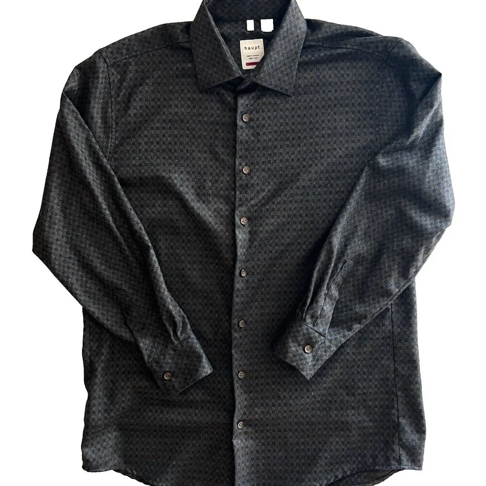 Haupt Shirt L 16.5 Modern Fit Checked Grey
